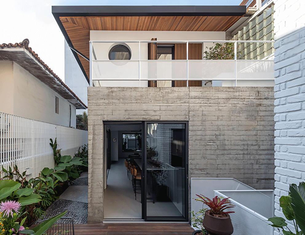 Casa do Yuji, fachada, madeira, concreto, jardim