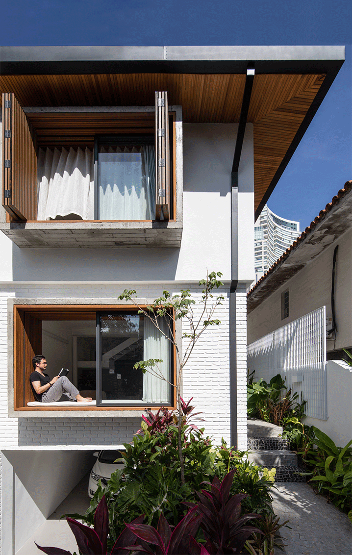 Casa do Yuji, fachada, madeira, concreto, jardim