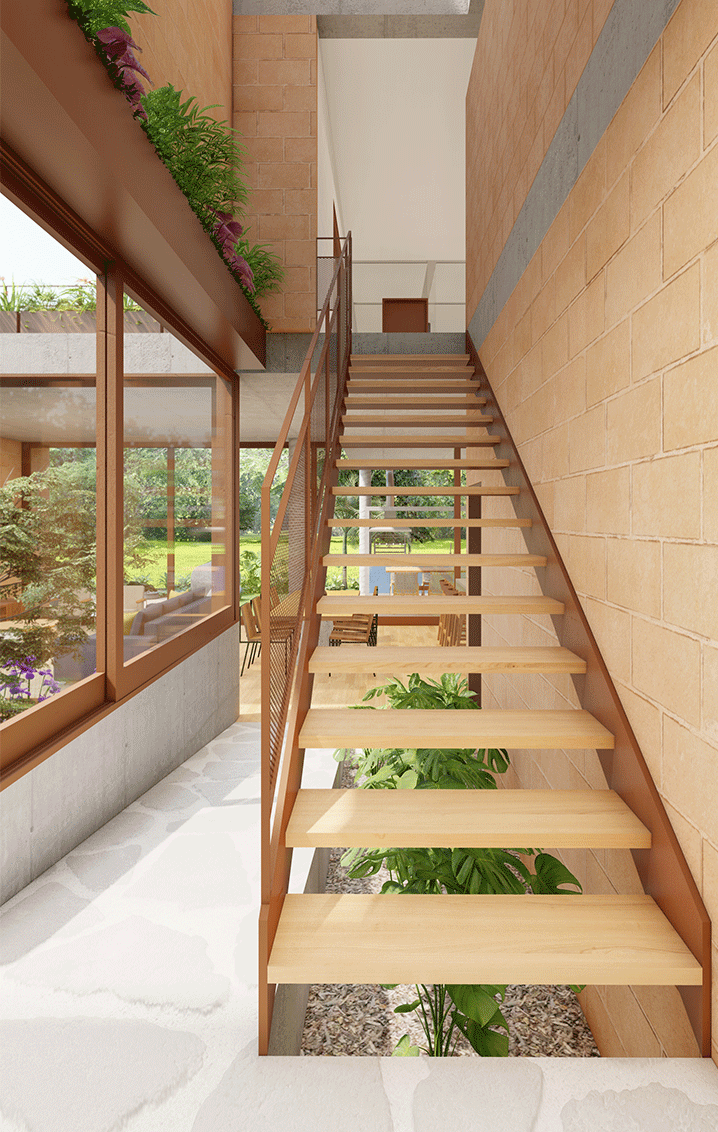 Projeto de arquitetura casa no interior de São Paulo, fachada, paisagismo, bloco de alvenaria